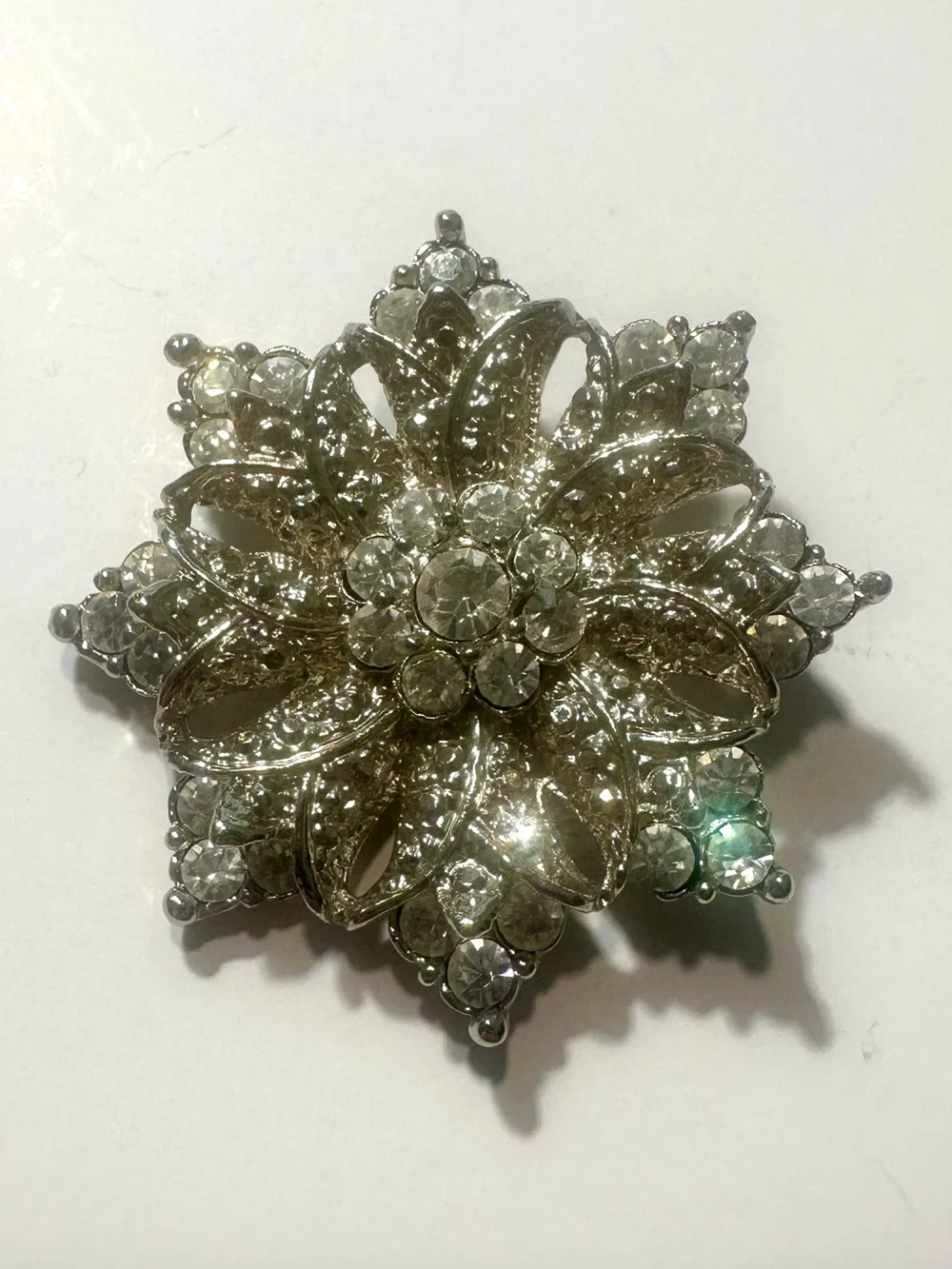 Elegant Silver-Tone Crystal Floral Brooch - Silver